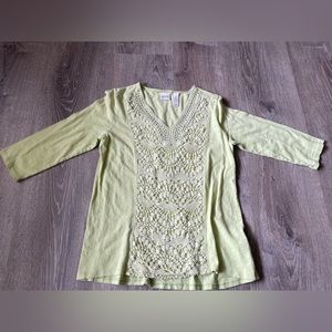 ZENERGY By Chico’s Lime Green Crochet Womens Size 0 Half Sleeve Tee Shirt
